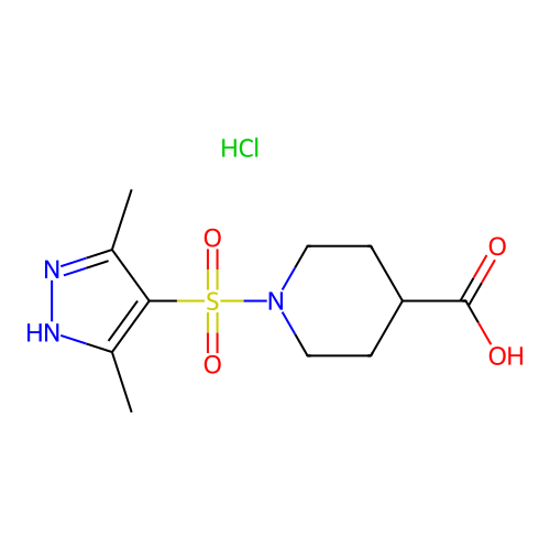 1-[(3,5-dimethyl-1H-pyrazol-4-yl)sulfonyl]piperidine-4-carboxylic acid hydrochloride structure