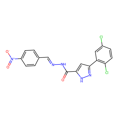(E)-3-(2,5-dichlorophenyl)-N'-(4-nitrobenzylidene)-1H-pyrazole-5-carbohydrazide structure