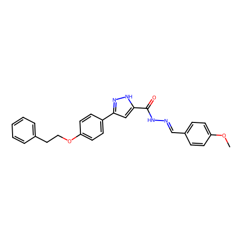 (E)-N'-(4-methoxybenzylidene)-3-(4-phenethoxyphenyl)-1H-pyrazole-5-carbohydrazide structure