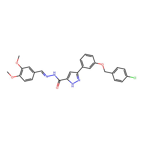 3-{3-[(4-chlorobenzyl)oxy]phenyl}-N'-[(E)-(3,4-dimethoxyphenyl)methylidene]-1H-pyrazole-5-carbohydrazide structure