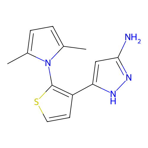 3-[2-(2,5-dimethyl-1H-pyrrol-1-yl)-3-thienyl]-1H-pyrazol-5-amine structure