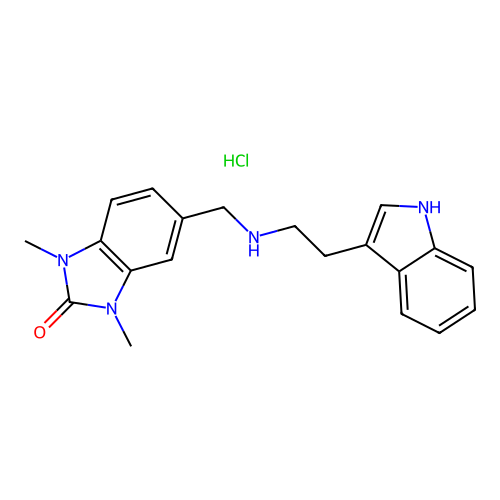 5-[[2-(1H-indol-3-yl)ethylamino]methyl]-1,3-dimethyl-benzoimidazol-2-one Hydrochloride structure