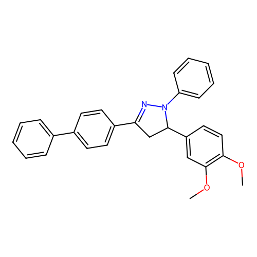 3-(biphenyl-4-yl)-5-(3,4-dimethoxyphenyl)-1-phenyl-4,5-dihydro-1H-pyrazole structure