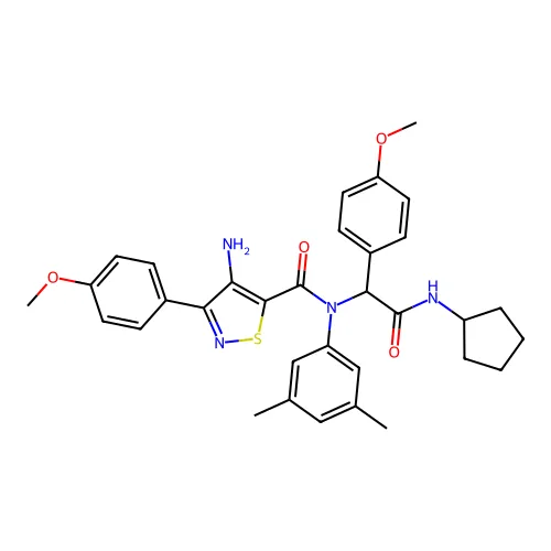 4-氨基-N-[2-(环戊基氨基)-1-(4-甲氧基苯基)-2-氧代乙基]-N-(3,5-二甲基苯基)-3-(4-甲氧基苯基)-1,2-噻唑-5-甲酰胺 structure