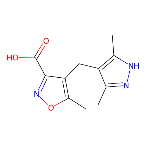 4-((3,5-Dimethyl-1H-pyrazol-4-yl)methyl)-5-methylisoxazole-3-carboxylic acid structure