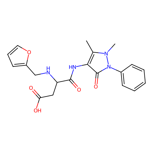 N-(1,5-dimethyl-3-oxo-2-phenyl-2,3-dihydro-1H-pyrazol-4-yl)-N~2~-(furan-2-ylmethyl)-alpha-asparagine structure
