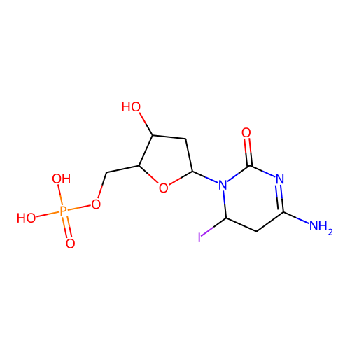 [5-(6-amino-4-iodo-2-oxo-4,5-dihydropyrimidin-3-yl)-3-hydroxyoxolan-2-yl]methyl dihydrogen phosphate structure
