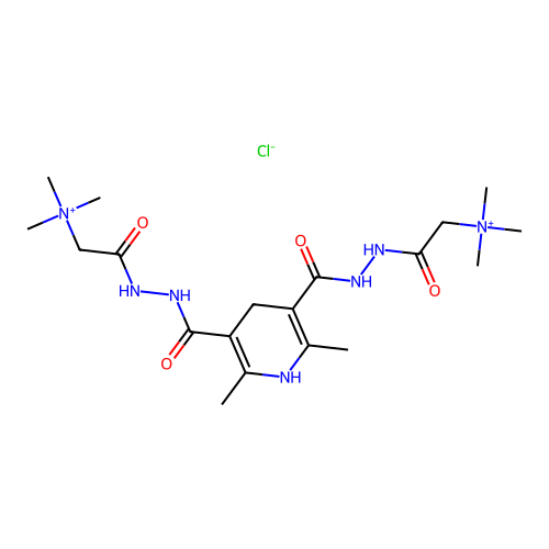 [2-[2-[2,6-dimethyl-5-[[[2-(trimethylammonio)acetyl]amino]carbamoyl]-1,4-dihydropyridine-3-carbonyl]hydrazino]-2-oxo-ethyl]-trimethyl-ammonium structure