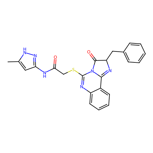 2-({2-benzyl-3-oxo-2H,3H-imidazo[1,2-c]quinazolin-5-yl}sulfanyl)-N-(3-methyl-1H-pyrazol-5-yl)acetamide structure