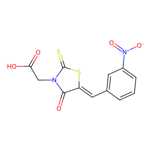 [(5Z)-5-(3-nitrobenzylidene)-4-oxo-2-thioxo-1,3-thiazolidin-3-yl]acetic acid structure