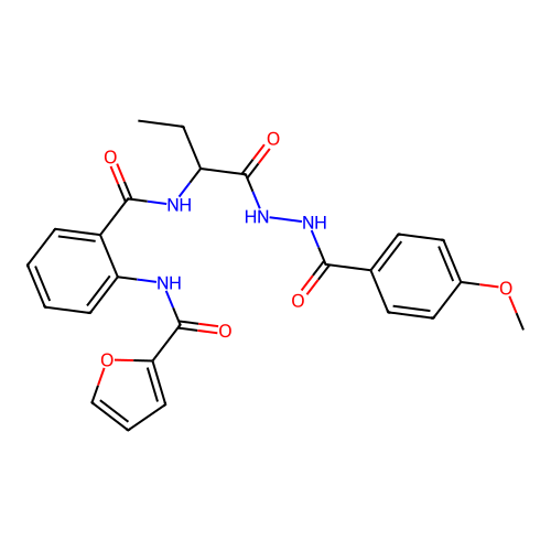 Furan-2-carboxylic acid (2-{1-[N'-(4-methoxy-benzoyl)-hydrazinocarbonyl]-propylcarbamoyl}-phenyl)-amide structure