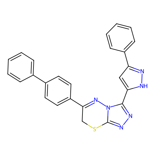 6-Biphenyl-4-yl-3-(5-phenyl-2H-pyrazol-3-yl)-7H-[1,2,4]triazolo[3,4-b][1,3,4]thiadiazine structure