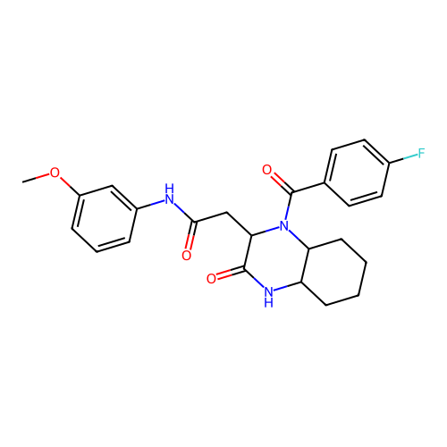 2-(1-(4-fluorobenzoyl)-3-oxodecahydroquinoxalin-2-yl)-N-(3-methoxyphenyl)acetamide structure