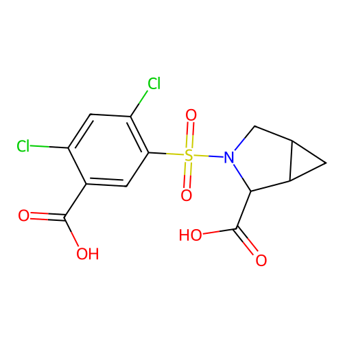 3-[(5-carboxy-2,4-dichlorophenyl)sulfonyl]-3-azabicyclo[3.1.0]hexane-2-carboxylic acid structure