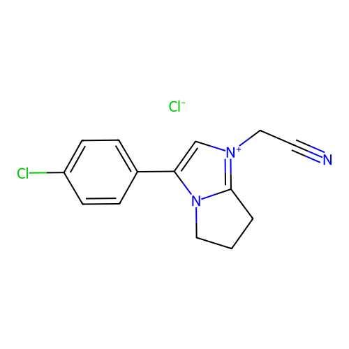 3-(4-chlorophenyl)-1-(cyanomethyl)-6,7-dihydro-5H-pyrrolo[1,2-a]imidazol-1-ium chloride structure