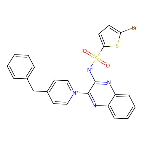 (3-(4-benzylpyridin-1-ium-1-yl)quinoxalin-2-yl)((5-bromothiophen-2-yl)sulfonyl)amide structure