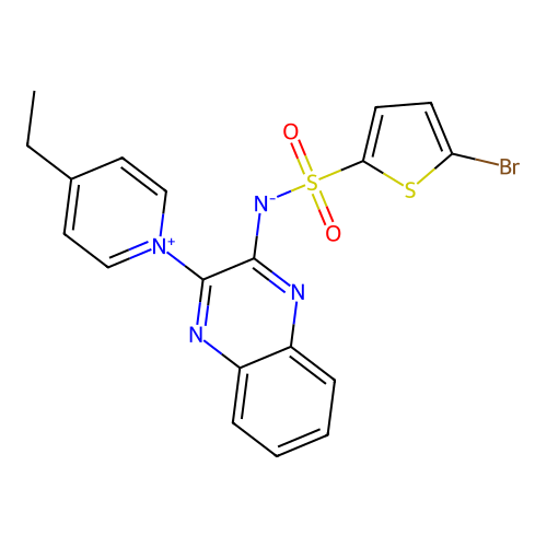 (5-bromothiophen-2-yl)sulfonyl-[3-(4-ethylpyridin-1-ium-1-yl)quinoxalin-2-yl]azanide structure
