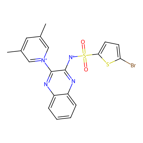 (5-bromothiophen-2-yl)sulfonyl-[3-(3,5-dimethylpyridin-1-ium-1-yl)quinoxalin-2-yl]azanide structure