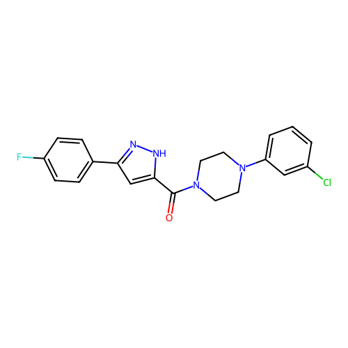 [4-(3-chlorophenyl)piperazin-1-yl][5-(4-fluorophenyl)-1H-pyrazol-3-yl]methanone structure