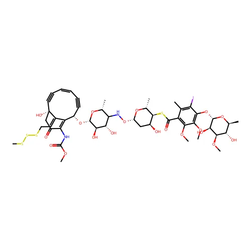 S-[(2R,3S,4S,6S)-6-[[(2R,4S,5R,6R)-4,5-二羟基-6-[[(2S,5Z,9R,13Z)-9-羟基-12-(甲氧基碳基氨基)-13-[2-(甲基三硫基)亚乙基]-11-氧代-2-双环[7.3.1]十三-1(12),5-二烯-3,7-二炔基]氧代]-2-甲基噁烷-3-基]氨基]氧代-4-羟基-2-甲基噁烷-3-基] 4-[(2S,3R,4R,5S,6S)-3,5-二羟基-4-甲氧基-6-甲基噁烷-2-基]氧代-5-碘-2,3-二甲氧基-6-甲基苯甲酰氧基硫酸酯 structure