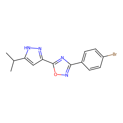 3-(4-bromophenyl)-5-(3-isopropyl-1H-pyrazol-5-yl)-1,2,4-oxadiazole structure