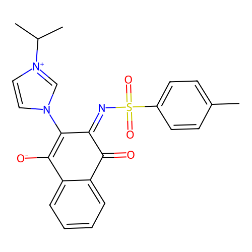 3-(4-methylphenyl)sulfonylimino-4-oxo-2-(3-propan-2-ylimidazol-1-yl)naphthalen-1-olate structure
