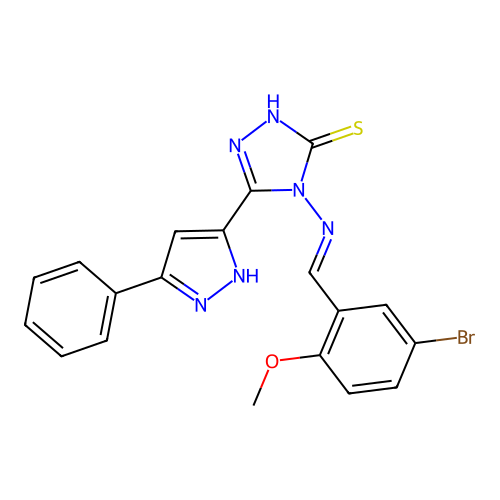 (E)-4-((5-bromo-2-methoxybenzylidene)amino)-5-(3-phenyl-1H-pyrazol-5-yl)-4H-1,2,4-triazole-3-thiol structure