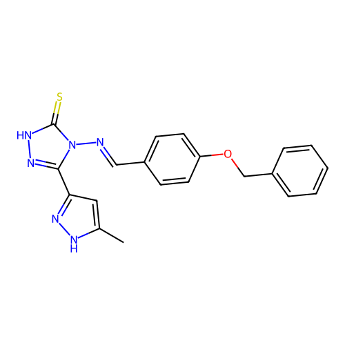 (E)-4-((4-(benzyloxy)benzylidene)amino)-5-(3-methyl-1H-pyrazol-5-yl)-4H-1,2,4-triazole-3-thiol structure