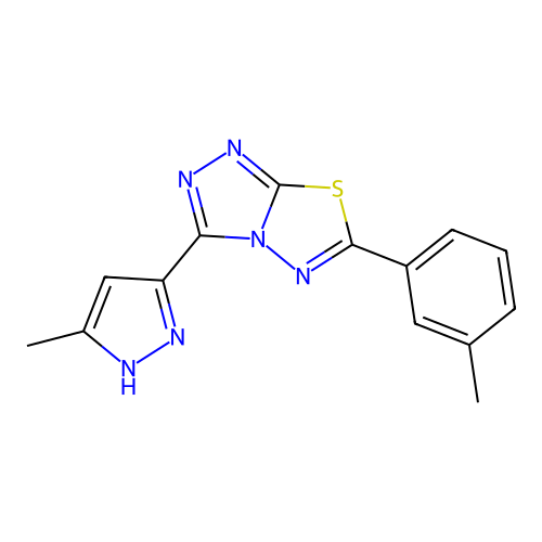 3-(3-methyl-1H-pyrazol-5-yl)-6-(m-tolyl)-[1,2,4]triazolo[3,4-b][1,3,4]thiadiazole structure