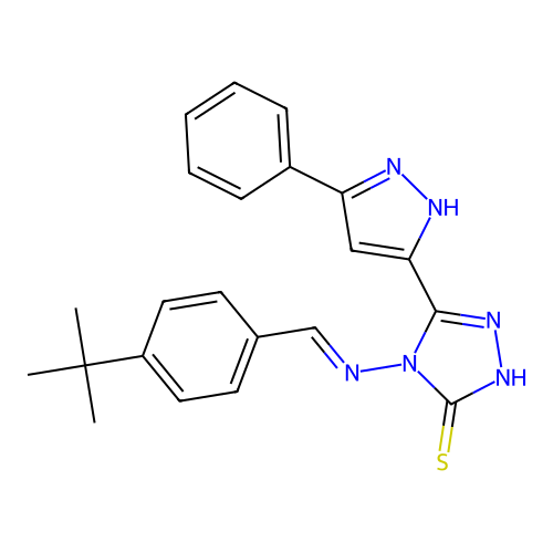 4-{[(E)-(4-tert-butylphenyl)methylidene]amino}-5-(5-phenyl-1H-pyrazol-3-yl)-4H-1,2,4-triazole-3-thiol structure