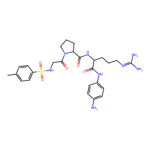 (S)-N-((S)-1-((4-aminophenyl)amino)-5-guanidino-1-oxopentan-2-yl)-1-(tosylglycyl)pyrrolidine-2-carboxamide structure