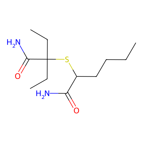 2-(3-氨甲酰戊烷-3-基硫基)己酰胺 structure