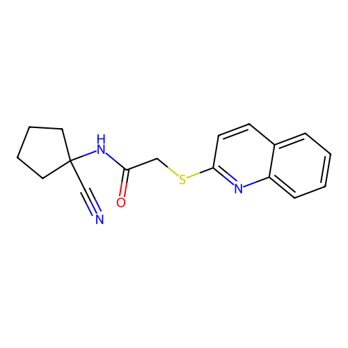 N-(1-cyanocyclopentyl)-2-quinolin-2-ylsulfanylacetamide structure