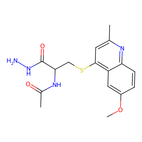 N-(1-hydrazinyl-3-((6-methoxy-2-methylquinolin-4-yl)thio)-1-oxopropan-2-yl)acetamide structure