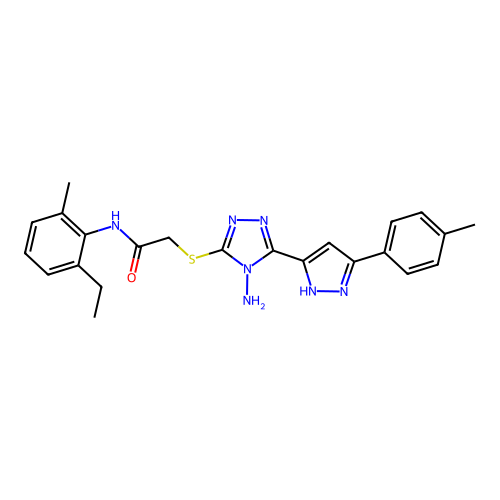 2-((4-amino-5-(3-(p-tolyl)-1H-pyrazol-5-yl)-4H-1,2,4-triazol-3-yl)thio)-N-(2-ethyl-6-methylphenyl)acetamide structure