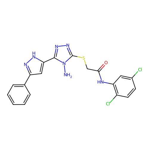 2-((4-amino-5-(3-phenyl-1H-pyrazol-5-yl)-4H-1,2,4-triazol-3-yl)thio)-N-(2,5-dichlorophenyl)acetamide structure