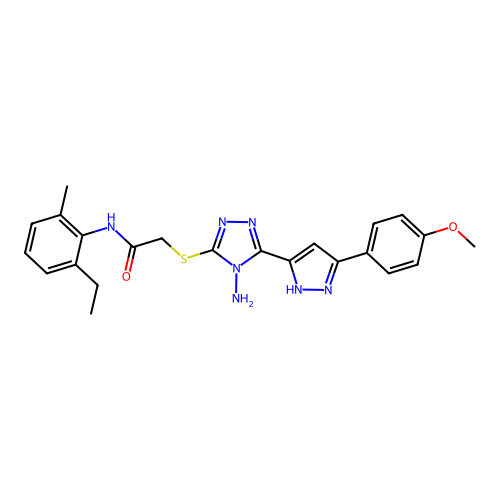 2-((4-amino-5-(3-(4-methoxyphenyl)-1H-pyrazol-5-yl)-4H-1,2,4-triazol-3-yl)thio)-N-(2-ethyl-6-methylphenyl)acetamide structure