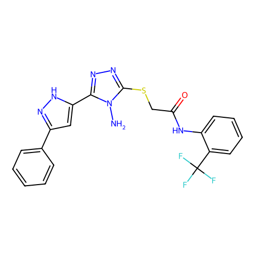 2-((4-amino-5-(3-phenyl-1H-pyrazol-5-yl)-4H-1,2,4-triazol-3-yl)thio)-N-(2-(trifluoromethyl)phenyl)acetamide structure