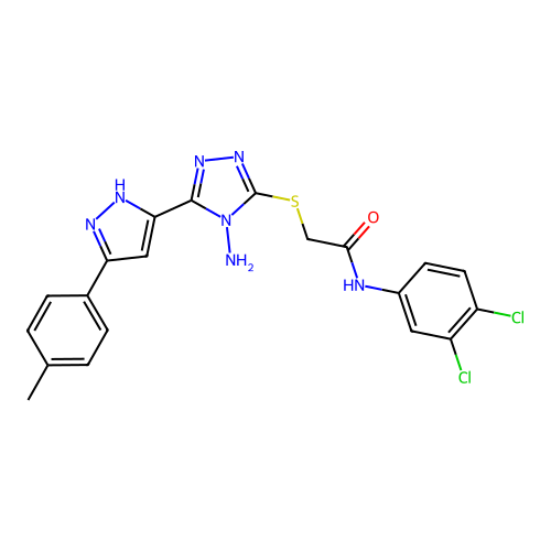 2-((4-amino-5-(3-(p-tolyl)-1H-pyrazol-5-yl)-4H-1,2,4-triazol-3-yl)thio)-N-(3,4-dichlorophenyl)acetamide structure