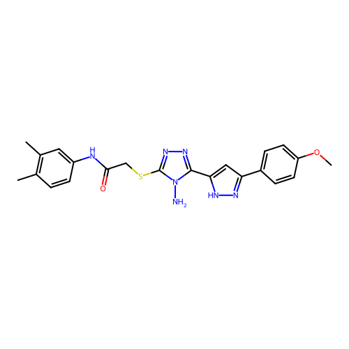 2-((4-amino-5-(3-(4-methoxyphenyl)-1H-pyrazol-5-yl)-4H-1,2,4-triazol-3-yl)thio)-N-(3,4-dimethylphenyl)acetamide structure