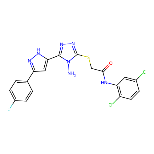 2-((4-amino-5-(3-(4-fluorophenyl)-1H-pyrazol-5-yl)-4H-1,2,4-triazol-3-yl)thio)-N-(2,5-dichlorophenyl)acetamide structure