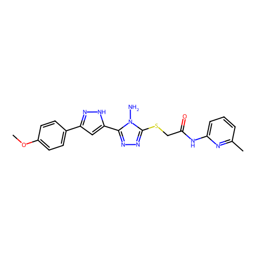 2-((4-amino-5-(3-(4-methoxyphenyl)-1H-pyrazol-5-yl)-4H-1,2,4-triazol-3-yl)thio)-N-(6-methylpyridin-2-yl)acetamide structure