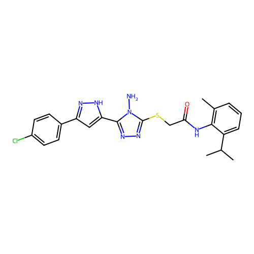 2-((4-amino-5-(3-(4-chlorophenyl)-1H-pyrazol-5-yl)-4H-1,2,4-triazol-3-yl)thio)-N-(2-isopropyl-6-methylphenyl)acetamide structure