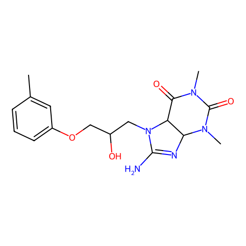 8-amino-7-[2-hydroxy-3-(3-methylphenoxy)propyl]-1,3-dimethyl-4,5-dihydropurine-2,6-dione structure