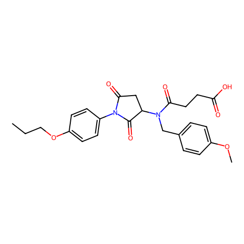 4-((2,5-dioxo-1-(4-propoxyphenyl)pyrrolidin-3-yl)(4-methoxybenzyl)amino)-4-oxobutanoic acid structure
