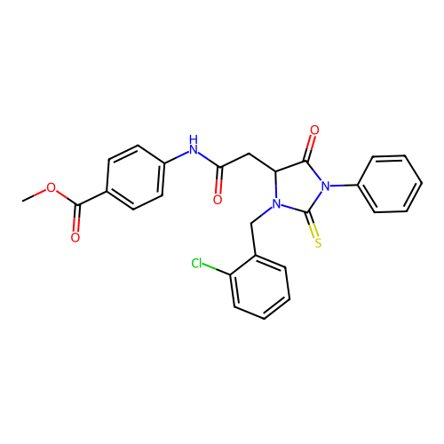 methyl 4-({[3-(2-chlorobenzyl)-5-oxo-1-phenyl-2-thioxoimidazolidin-4-yl]acetyl}amino)benzoate structure
