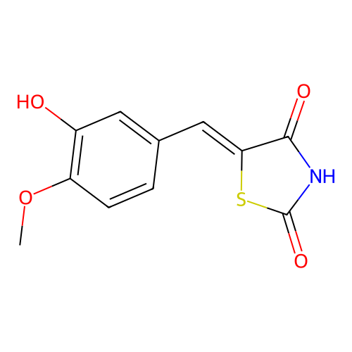 (5Z)-5-(3-hydroxy-4-methoxybenzylidene)-1,3-thiazolidine-2,4-dione structure
