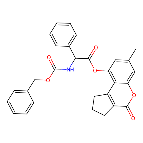 (7-methyl-4-oxo-2,3-dihydro-1H-cyclopenta[c]chromen-9-yl) 2-phenyl-2-(phenylmethoxycarbonylamino)acetate structure