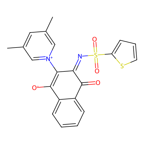 2-(3,5-dimethylpyridin-1-ium-1-yl)-4-oxo-3-thiophen-2-ylsulfonyliminonaphthalen-1-olate structure