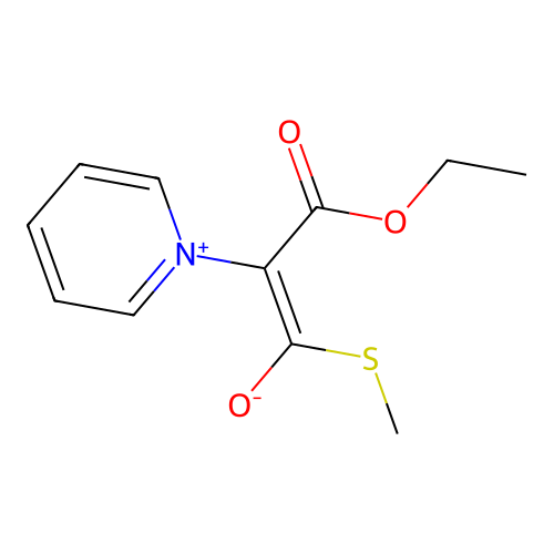 (E)-3-ethoxy-1-methylsulfanyl-3-oxo-2-pyridin-1-ium-1-ylprop-1-en-1-olate structure